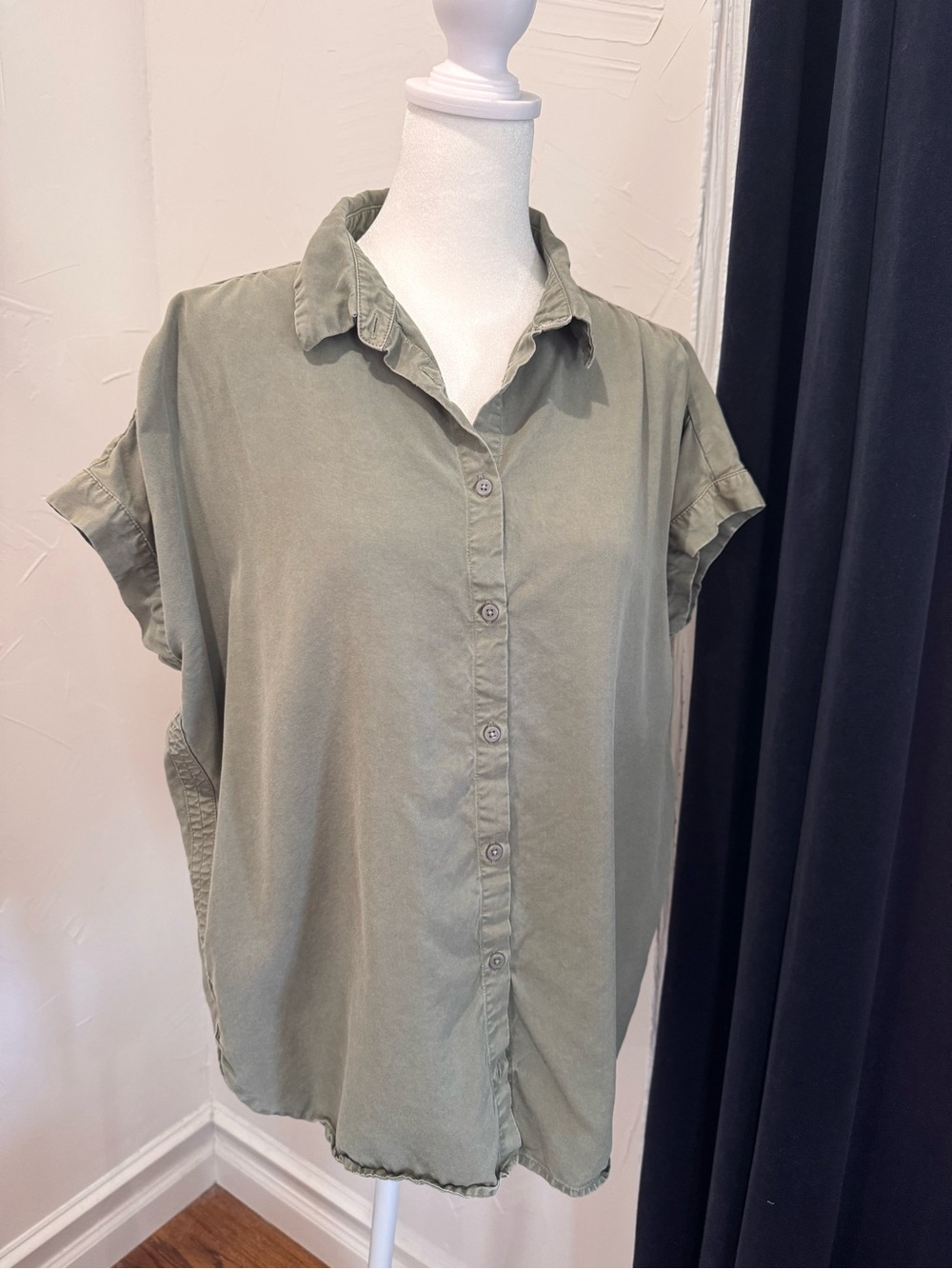 Quince Vintage-Wash Tencel Camp Shirt- Olive Green